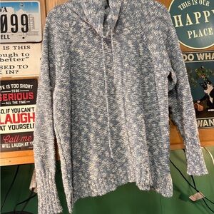 Chaps Heathered Blue Cowl Neck Sweater